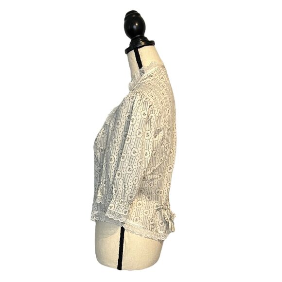 Vintage Sun n Fun Cottagecore Prairie Short Sleeve Floral Print Lace Size Large - Picture 4 of 8